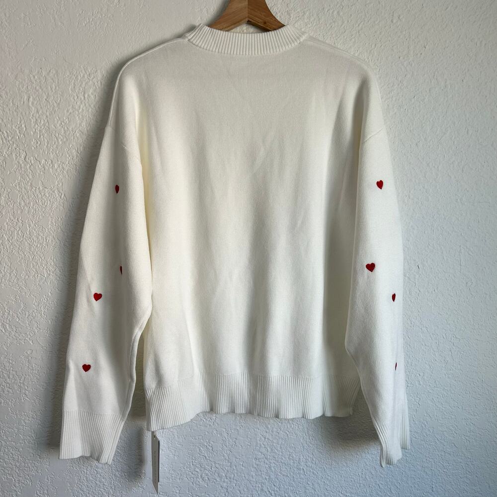 Commense Valentine’s Day Cotton Blend Oversized Embroidered Heart Sweater XS NWT - Picture 6 of 7